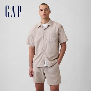 【GAP】100% 再生尼龍 Boxy 寬鬆版型襯衫-鵝卵石灰(893805)