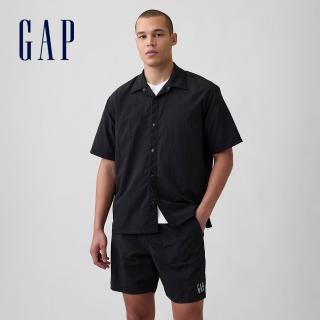 【GAP】100% 再生尼龍 Boxy 寬鬆版型襯衫-黑色(893805)