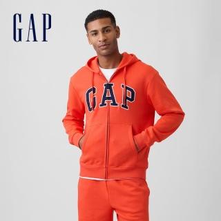 【GAP】寬鬆 Gap Logo 拉鍊連帽運動衫-新深橙色(674144)