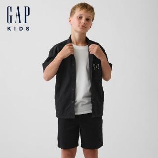 【GAP】兒童 100% 尼龍再生材質寬鬆襯衫-黑色(900448)