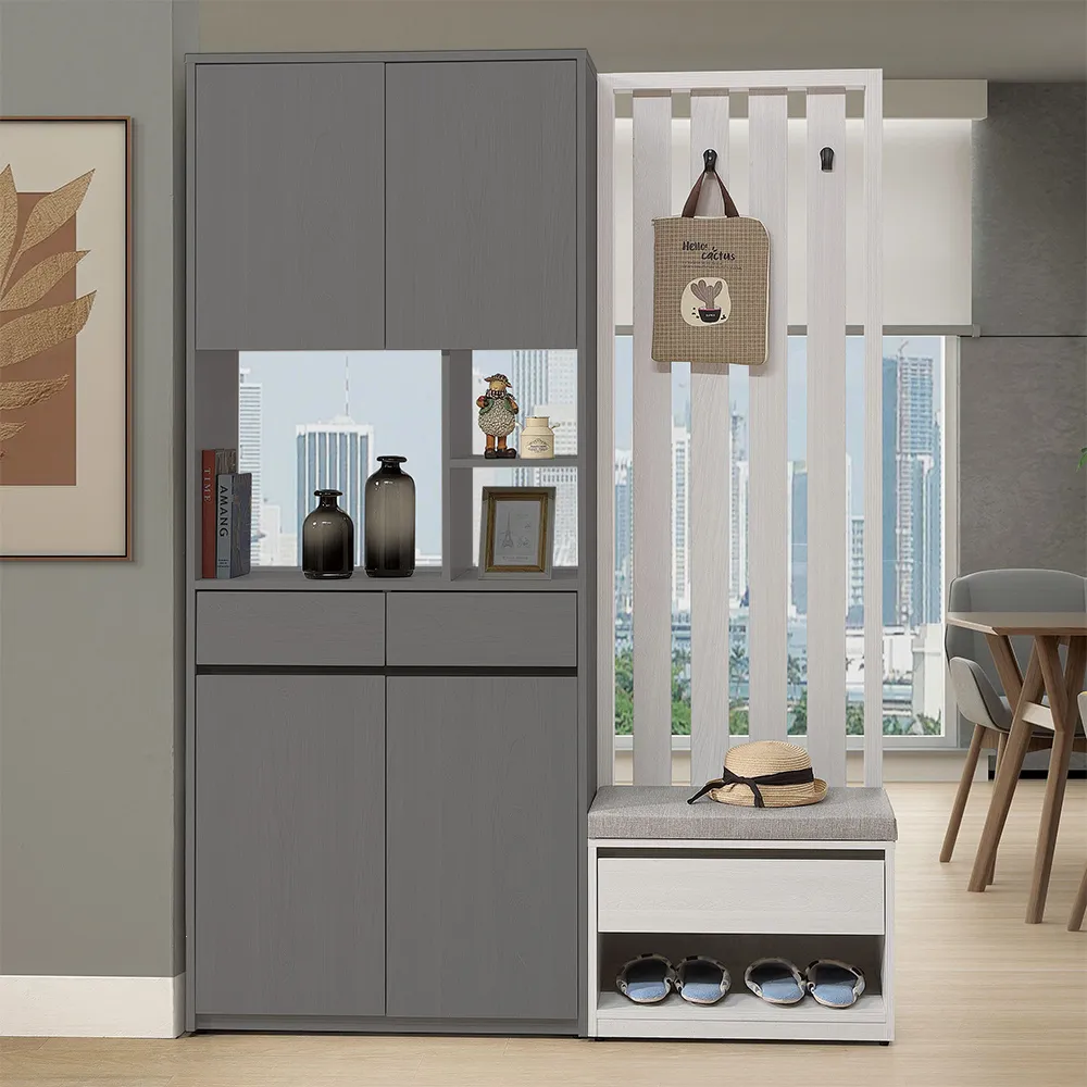 【H&D 東稻家居】格柵坐式隔間鞋櫃2尺 玄關櫃(THY2-05977)