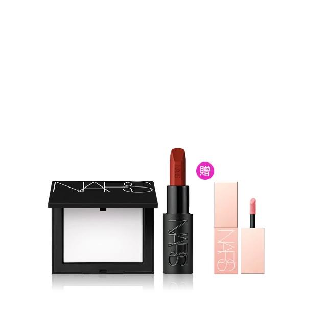 【NARS】緞光持妝獨家組(奢慾緞光唇膏+小白餅/裸光蜜粉餅/定妝蜜粉)
