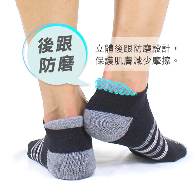 【PULO】3雙組 足弓加強條紋腳跟防磨踝襪(毛巾底氣墊襪/運動襪/足弓襪/防磨襪/裸襪/條紋襪/隱形襪/男女襪)
