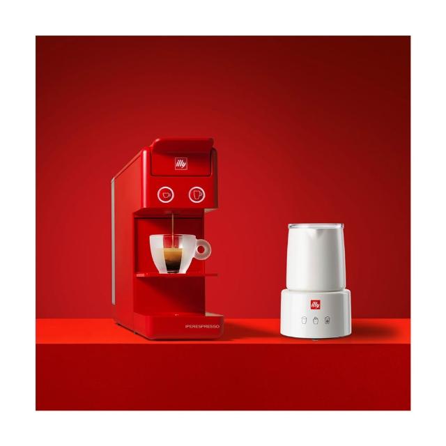 【illy】官方直營  Y3.3膠囊咖啡機(紅) 電動奶泡機組合