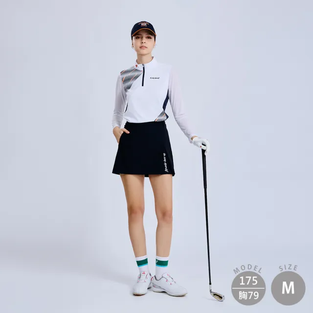 【LE COQ SPORTIF 公雞】高爾夫系列 女款黑色彈性防撥水防油防污短裙 QLX8T701