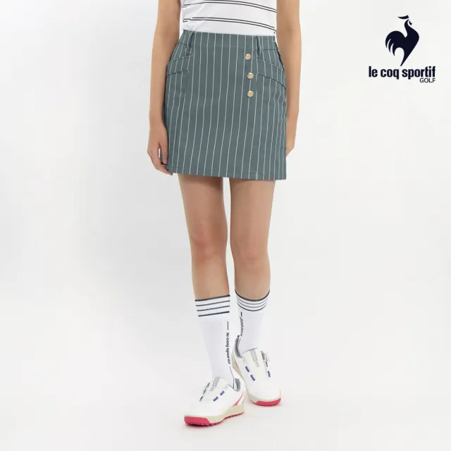【LE COQ SPORTIF 公雞】高爾夫系列 女款深藍色吸汗速乾防曬彈性舒適親膚短裙 QLX8J701