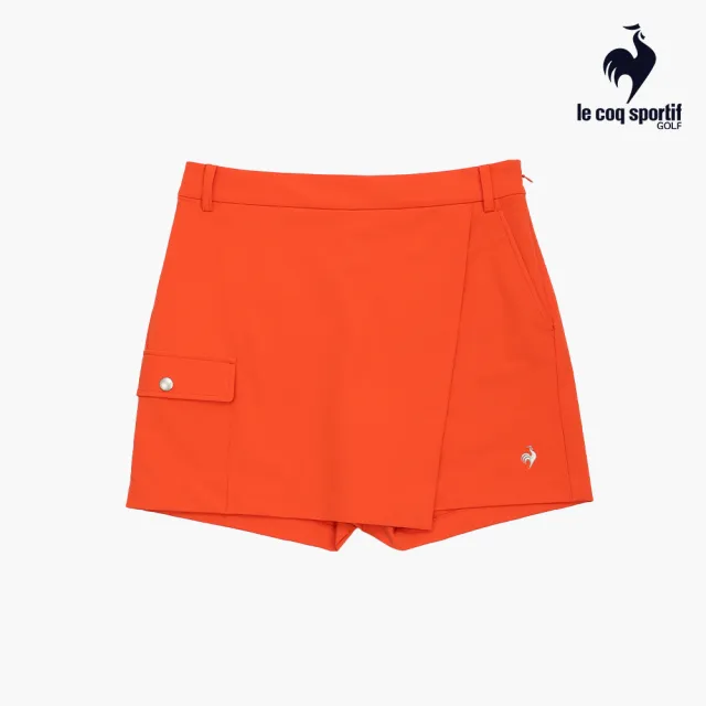 【LE COQ SPORTIF 公雞】高爾夫系列 女款橘色彈性防撥水防油防污短褲 QLX8T901