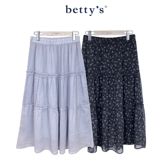 【betty’s 貝蒂思】雪紡格紋.印花蛋糕長裙(共二色)