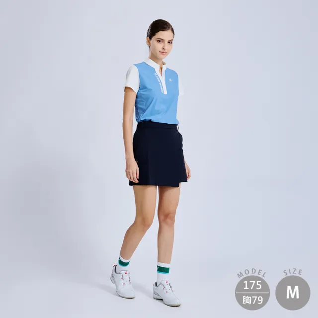 【LE COQ SPORTIF 公雞】高爾夫系列 女款寶藍色吸汗速乾彈性防曬短袖立領衫 QLX2T220