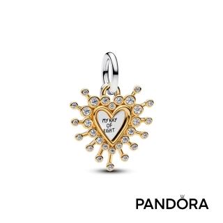 【Pandora 潘多拉】璀璨心形雙墜吊飾-飾品/情人節禮物/生日禮/純銀/鍍14k金