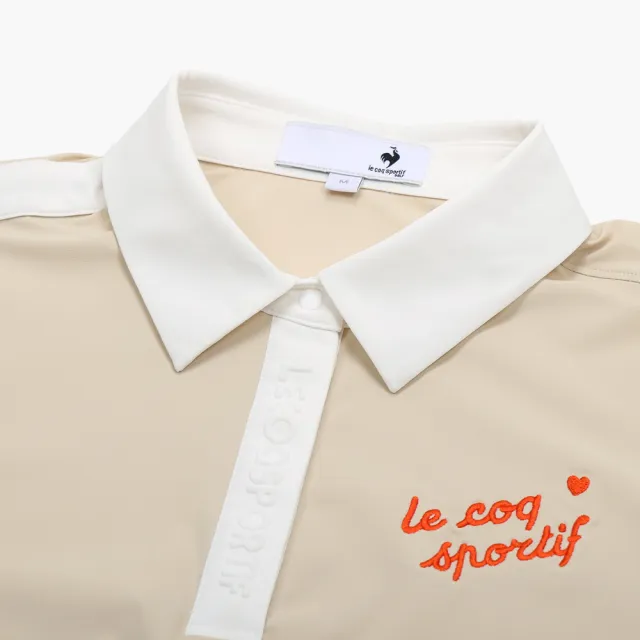 【LE COQ SPORTIF 公雞】高爾夫系列 女款卡其色吸汗速乾彈性防曬短袖POLO衫 QLX2T219
