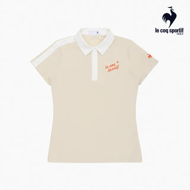 【LE COQ SPORTIF 公雞】高爾夫系列 女款卡其色吸汗速乾彈性防曬短袖POLO衫 QLX2T219