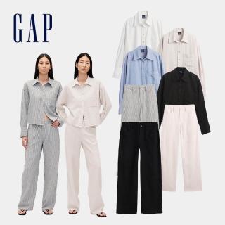 【GAP】女裝 亞麻棉混紡寬版襯衫/寬褲-多款任選(880834&877629)