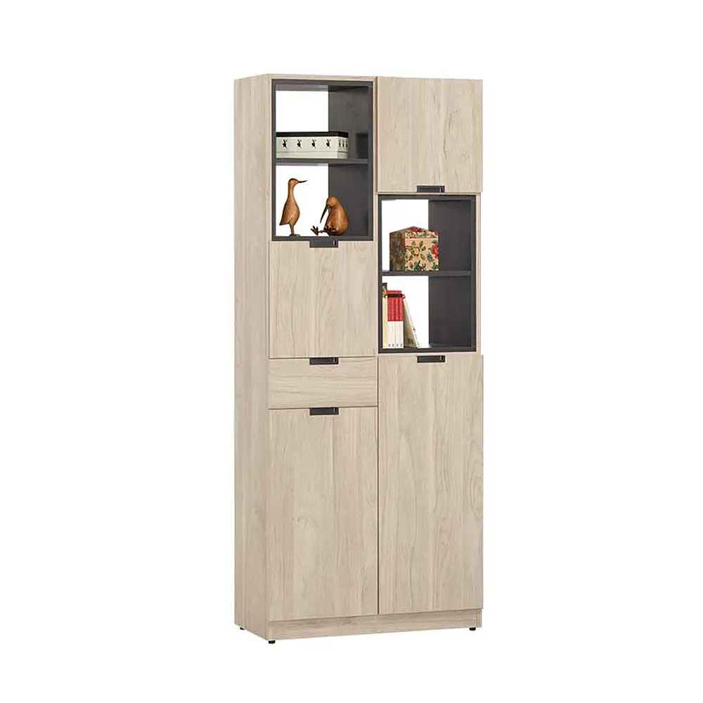 【BODEN】奧拉2.7尺四門單抽高鞋櫃/開放式玄關收納櫃/隔間置物櫃/展示櫃