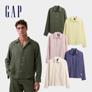 【GAP】男裝 長袖寬鬆直筒襯衫-多款任選(886385&868346)