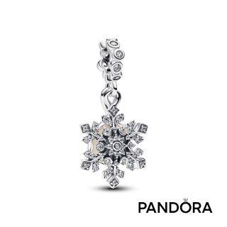 【Pandora 潘多拉】幻彩雪花雙墜吊飾-飾品/情人節禮物/生日禮/純銀