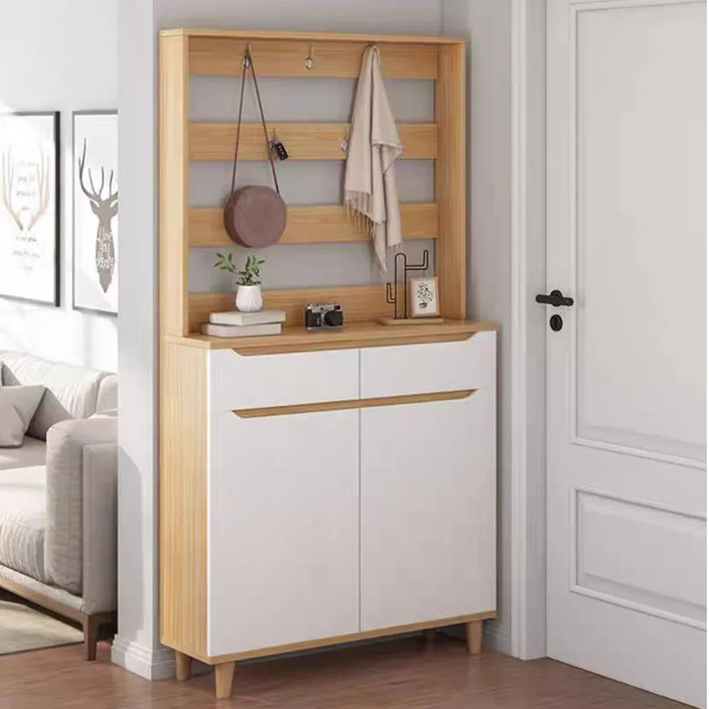 【E-factory】玄關鞋櫃衣帽架 玄關鞋櫃 衣帽櫃 衣帽架 玄關櫃 衣架 衣櫃(311-多功能鞋櫃（賽杉木+白）)