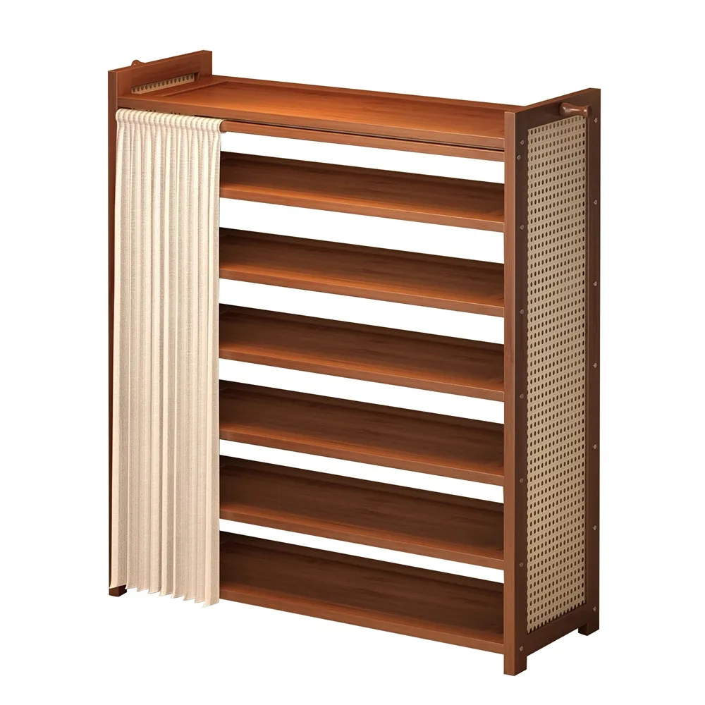 【Quality 聚家】玄關收納鞋架帶簾子透氣層架 六層款 多層家用門口鞋櫃(鞋櫃/鞋架/收納架/靠墻架/防塵架)