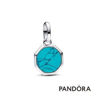 【Pandora 潘多拉】土耳其藍可鐫刻中型吊飾-飾品/情人節禮物/生日禮/純銀
