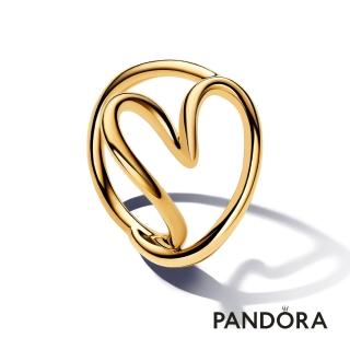 【Pandora 潘多拉】自然流線心形戒指