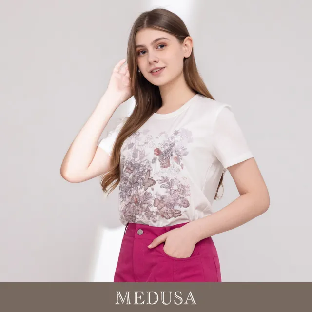 【MEDUSA 曼度莎】現貨-花園蝴蝶刺繡純棉T恤（M-XL）｜短袖T恤 休閒上衣 刺繡上衣