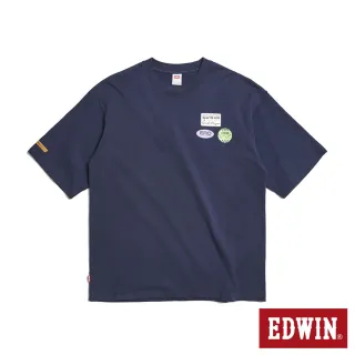 【EDWIN】男裝 大寬版徽章短袖T恤(丈青色)