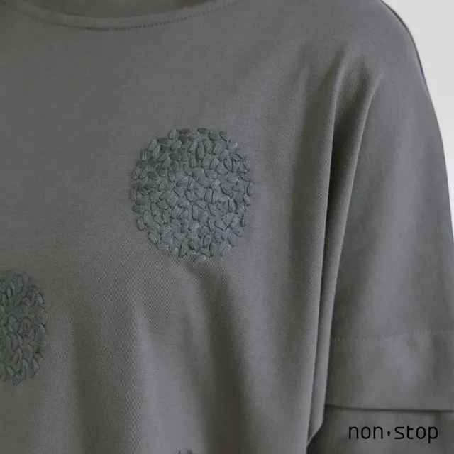 【non-stop】點紋刺繡寬鬆長版T恤-2色
