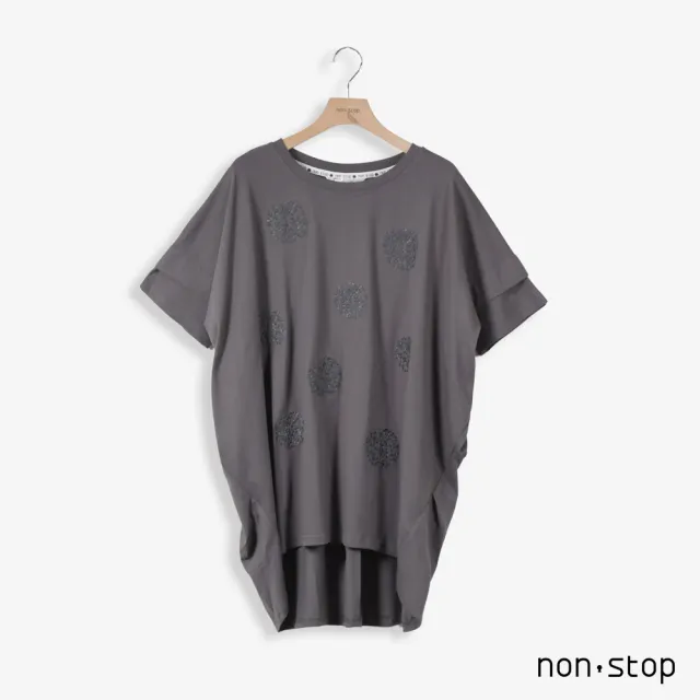 【non-stop】點紋刺繡寬鬆長版T恤-2色