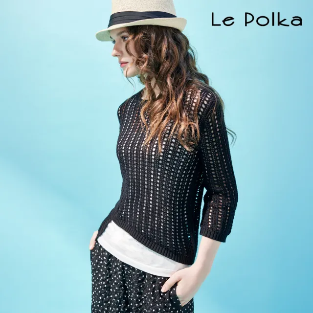 【Le Polka】鏤空不對稱針織上衣-女