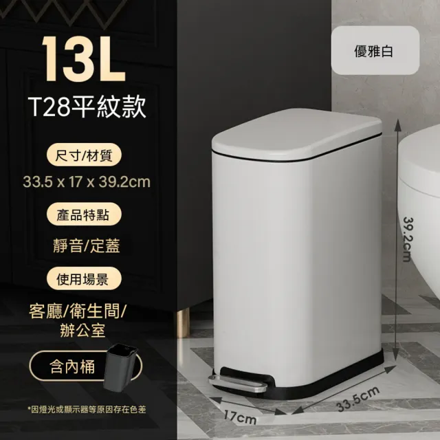 垃圾桶 13L不銹鋼桶 窄縫腳踩帶蓋 靜音緩降防指紋 多場景