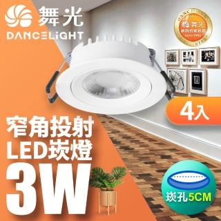 【DanceLight 舞光】窄角投射 LED浩克崁燈 3W坎燈 崁孔5CM-4入組(黃光)