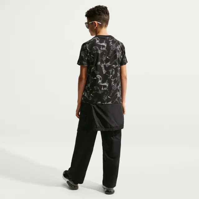 【NIKE 耐吉】短袖上衣 童裝 大童 男女童 T恤 K NSW LBR AOP TEE 黑灰 II0458-010