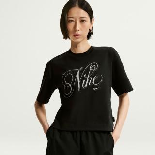 【NIKE 耐吉】短袖上衣 女 T恤 寬版 落肩 AS W NSW SS TEE BOXY SCRIPT 黑 IH7608-010