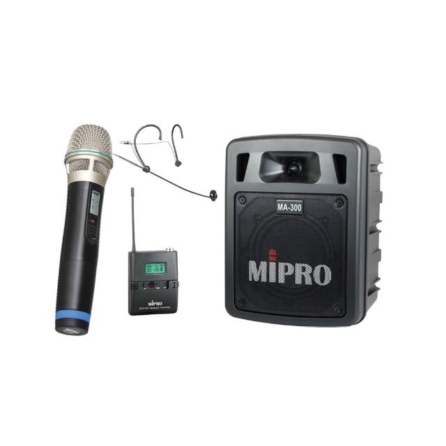 【MIPRO】MA-300D 配1手握+1頭戴無線麥克風 UHF(最新二代藍芽/USB鋰電池 雙頻道迷你無線擴音機)