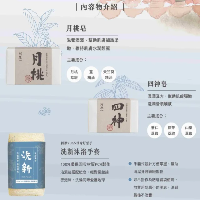 【阿原】送心禮-祝福禮盒(月桃皂115g+四神皂115g+洗新沐浴手套)(送禮推薦)