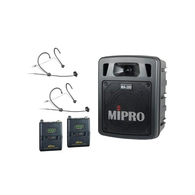 【MIPRO】MA-300D 配2頭戴無線麥克風 5.8G(最新二代藍芽/USB鋰電池 雙頻道迷你無線擴音機)