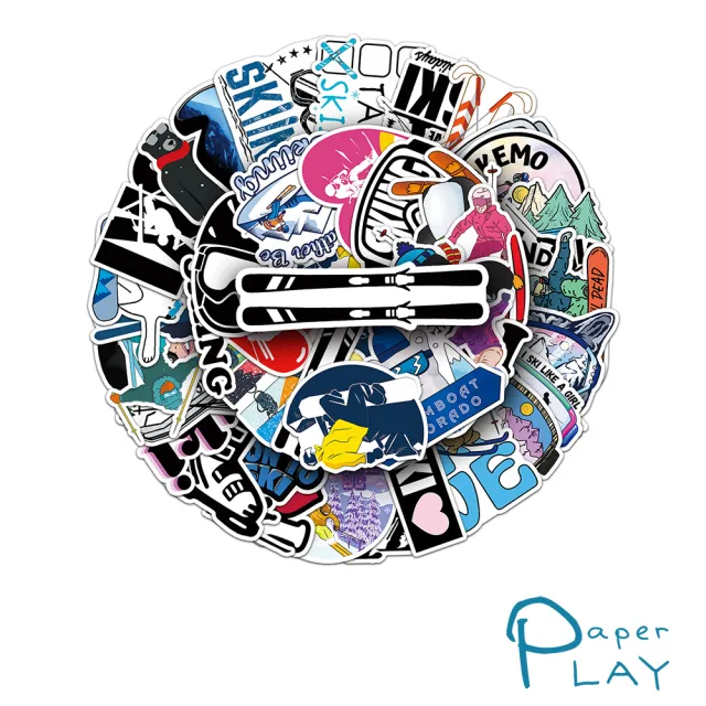 Paper Play 創意多用途防水貼紙-趣味滑雪主題塗鴉 50枚入(防水貼紙 行李箱貼紙 手機貼紙)