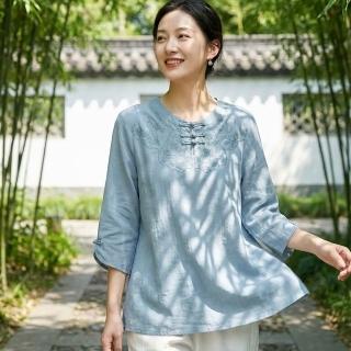 【ONEY 歐妮】★復古氣質 刺繡盤扣短袖上衣 中式設計/顯瘦圓領/通勤穿搭女裝
