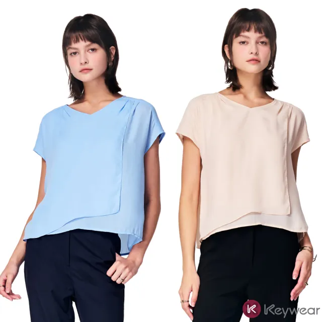 【KeyWear 奇威名品】飄逸垂墜V領垂袖上衣(共4色)
