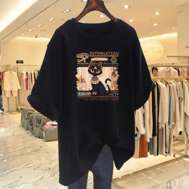【ASister 小姊姊】買一送一組/純棉上衣☆*法老貓咪*中長版短袖T恤(10色 S-3XL)
