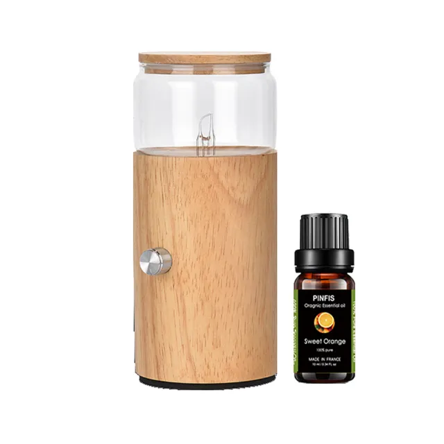 【PINFIS 品菲特】玻璃實木精油擴香儀-直筒型(有機精油任選1入10ml)