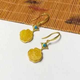 【勝弘珠寶】波羅的海蜜蠟玫瑰花耳環
