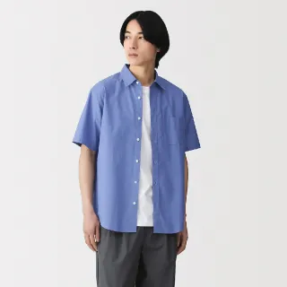 【MUJI 無印良品】男水洗平織布短袖襯衫(白色/黑色/淡藍/藍色/淺灰直紋/暗藍直紋)