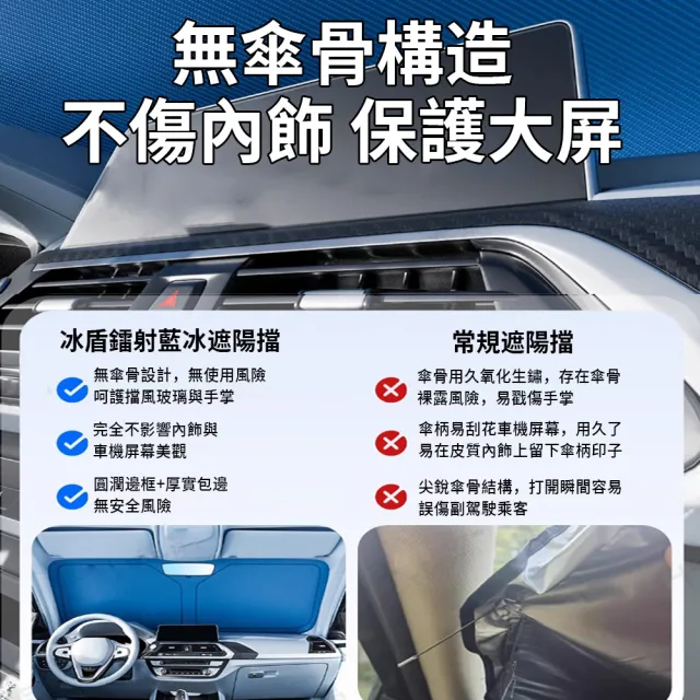 NAYU 汽車鐳射藍冰遮陽擋 夏季黑膠車內前檔遮陽板 隔熱板/遮光板/車用遮光傘 附收納袋 140*74cm