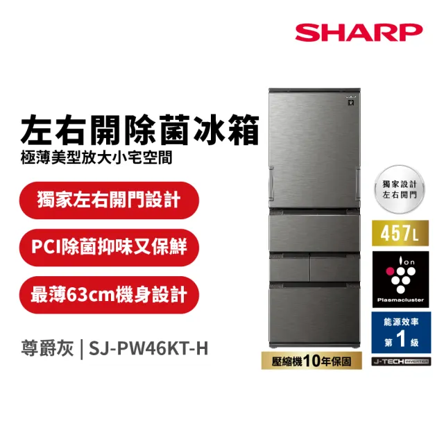 【SHARP 夏普】家電快配457L一級能效自動除菌智慧左右開任意門變頻冰箱(SJ-PW46KT-H)