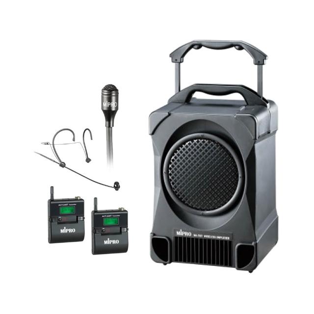 【MIPRO】MA-707 附CD.USB 配1頭戴+1領夾麥克風(專業型最新2.4G無線手提式擴音機)