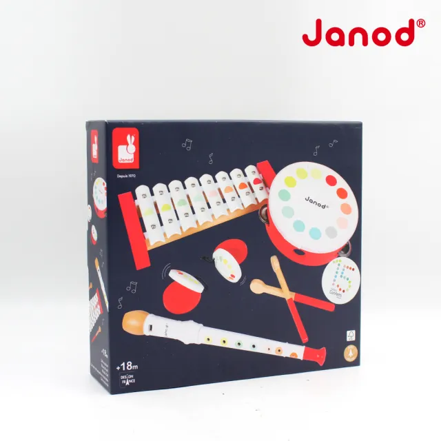 【Janod】音樂好好玩-樂器四件組(兒童樂器 鈴鼓/響板/直笛/鐵琴)