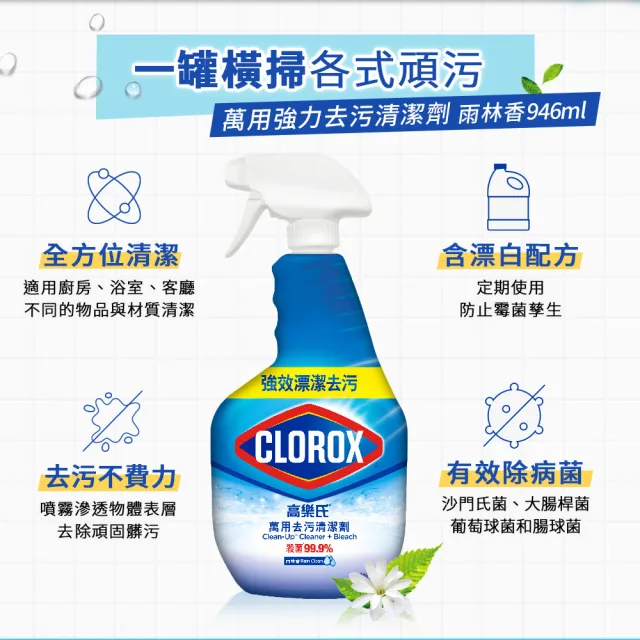 【Clorox 高樂氏】萬用強力去汙清潔噴劑噴槍946ml-雨林香(環境消毒/浴室除垢/廚房去油/含漂白水)