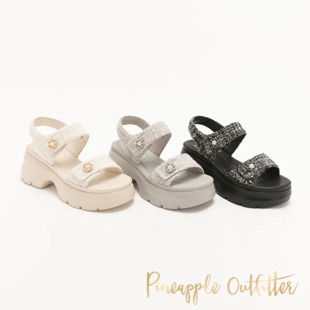 【Pineapple Outfitter】小香風雙寬帶厚底涼鞋IAGO(黑色)