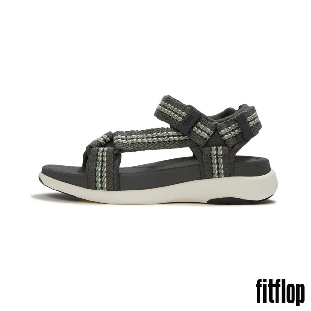 【FitFlop】F-MODE GO MENS可調式條紋編織後帶涼鞋-男(炭灰混色)